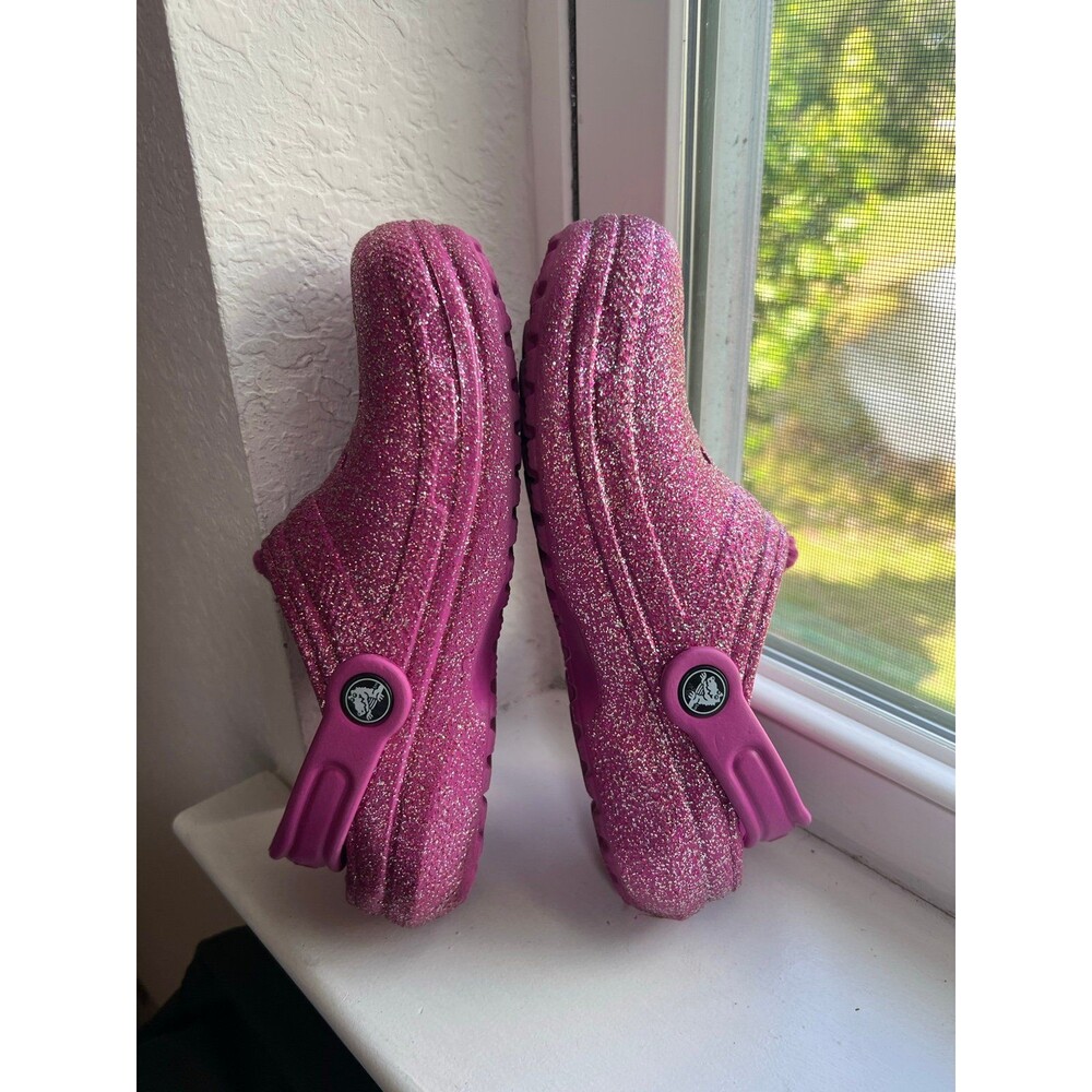 Crocs Classic Clogs Fleece Lined Pink Magenta Sparkle Juniors Size 2 (EU 30-31) - Picture 6 of 9